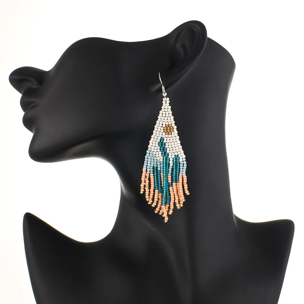 Mexican Cactus Tassel Drop Earrings, Bohemian Beaded Ethnic Style Long Braided Earrings, Elegant And Fashionable Jewelry Accesso