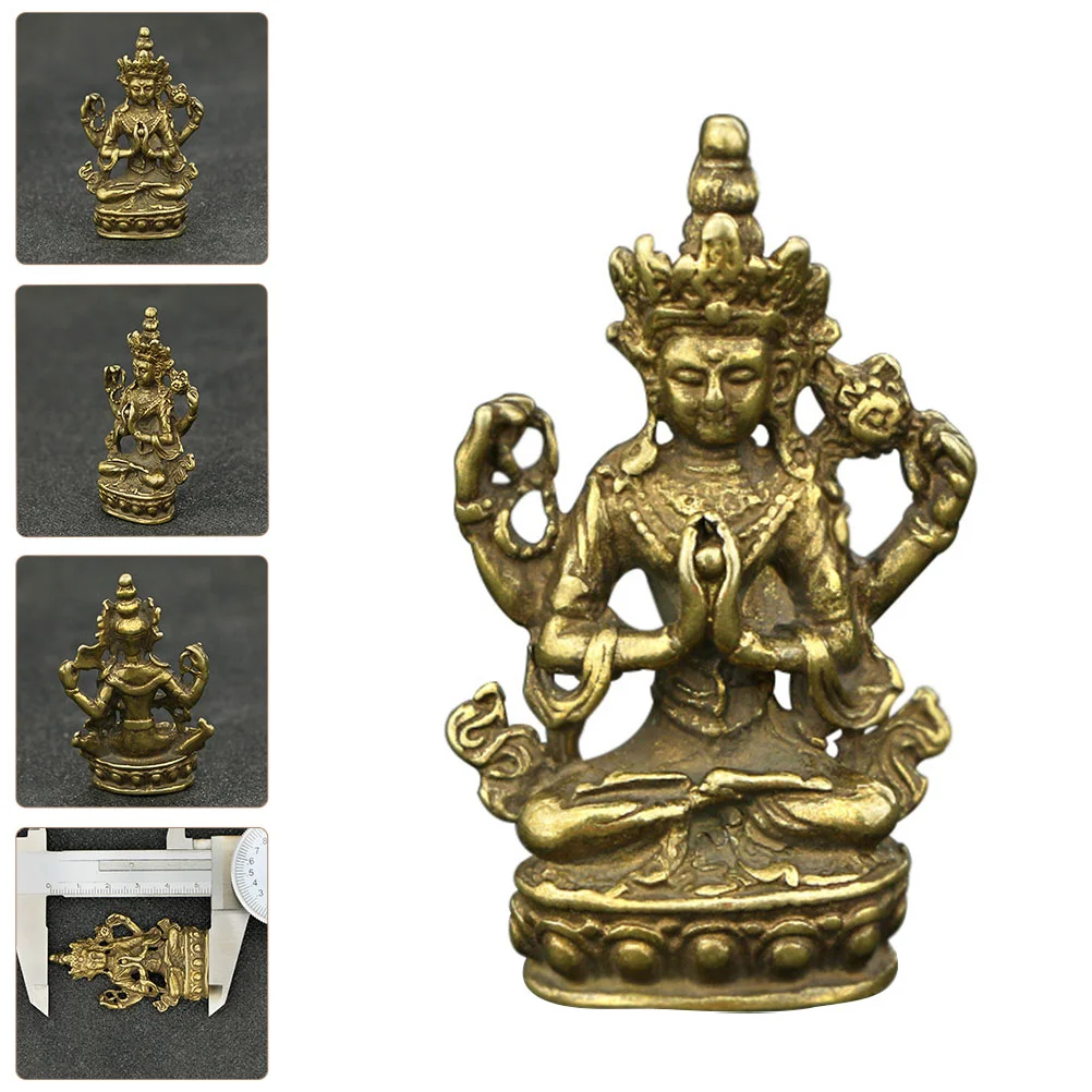 Avalokitesvara Ornament Vintage Decor Quan Yin Figure Religious Buddha Statue Figurine Tabletop Office Brass