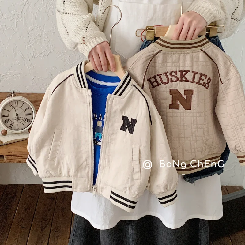 

Kids' overcoat2024Autumn Baseball Uniform Embroidered Jacket Boys and Girls Letter Cardigan New Fashion G0008