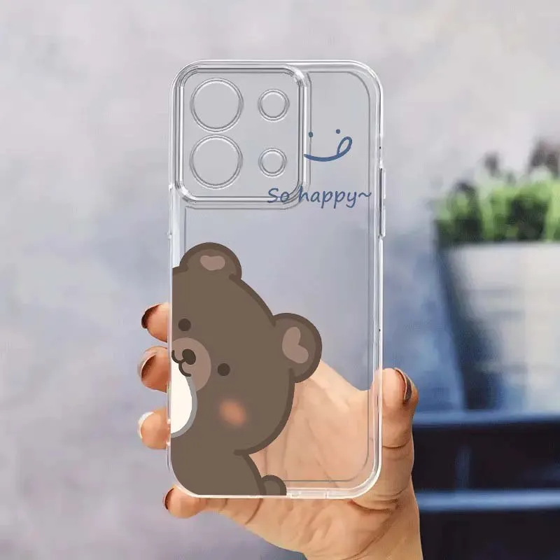 Cute Teddy Bear Cartoon Phone Case For Xiaomi Redmi 10 11 K30 K40 K50 K60 K70 Pro Prime Plus Ultra Zoom 5G TPU Transparent