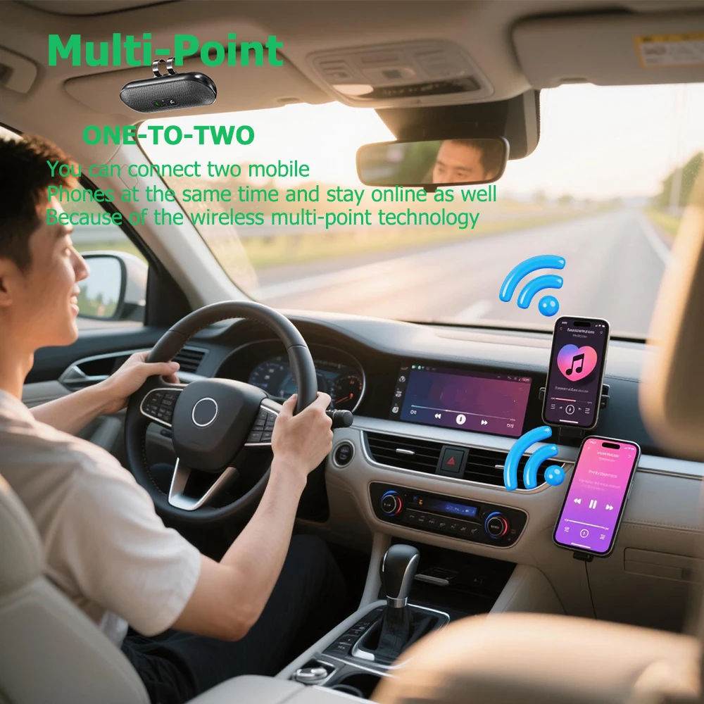 Bluetooth 5.4 Car Kit Freisprecheinrichtung 6W Freisprecheinrichtung Sonnenblende Lautsprecher MP3-Player Drahtloser Musikempfänger mit Sprachassistent – Detail 6