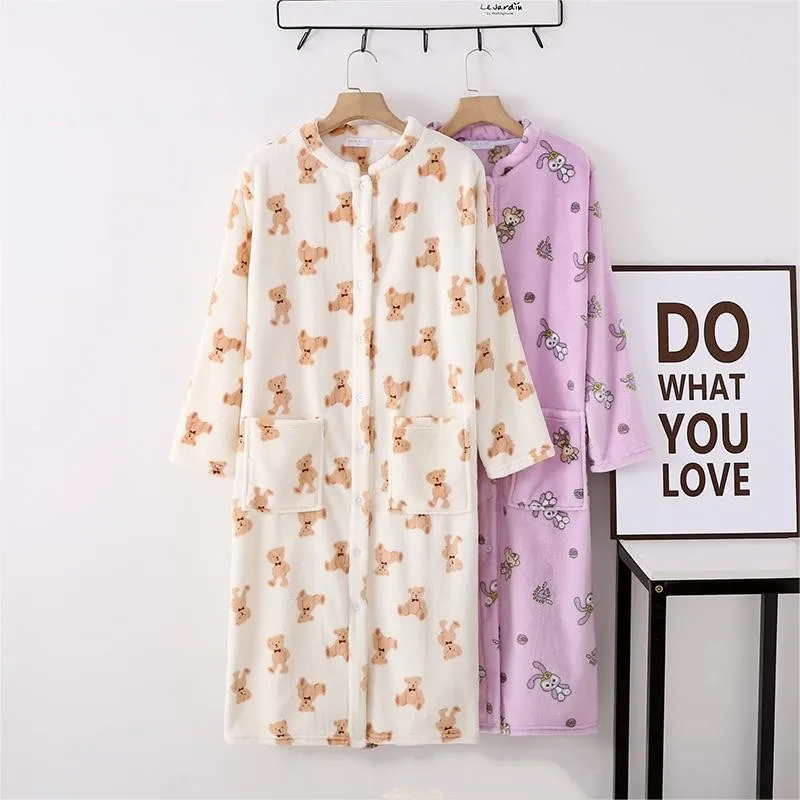 Autumn Winter Women Japanese Kimono Robs High Quality Sleep Robe Soft Fleece Women Sweet Cute Nightgown Camison Dormir Mujer