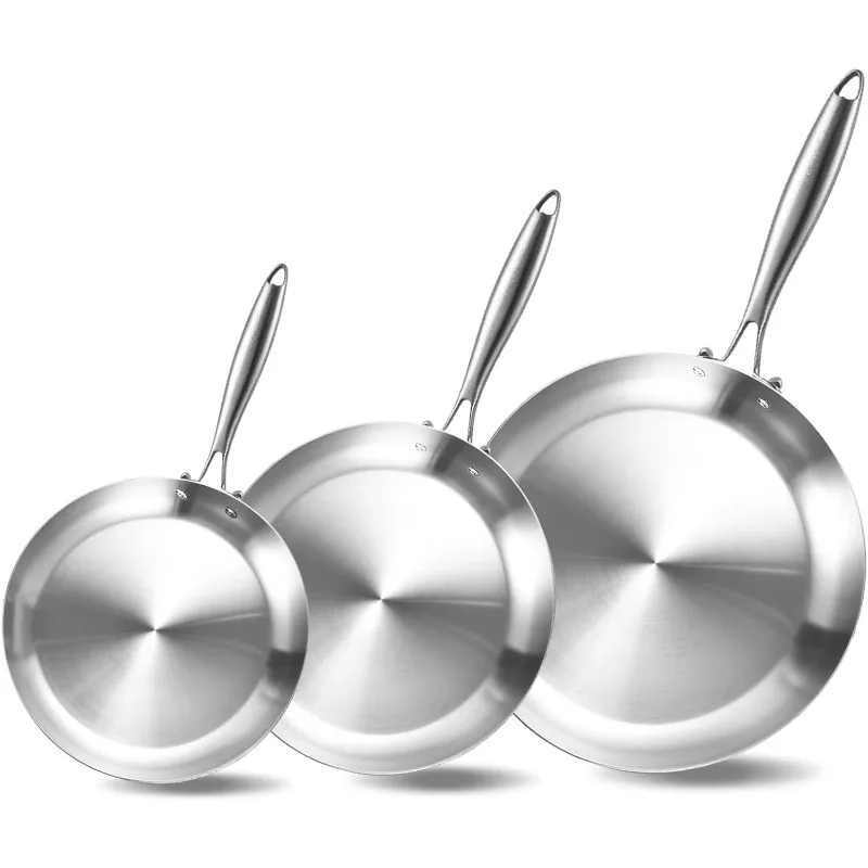 

Three-layer stainless steel frying pan set, frying pan, chef pan, induction cooker 18cm-20cm-22cm