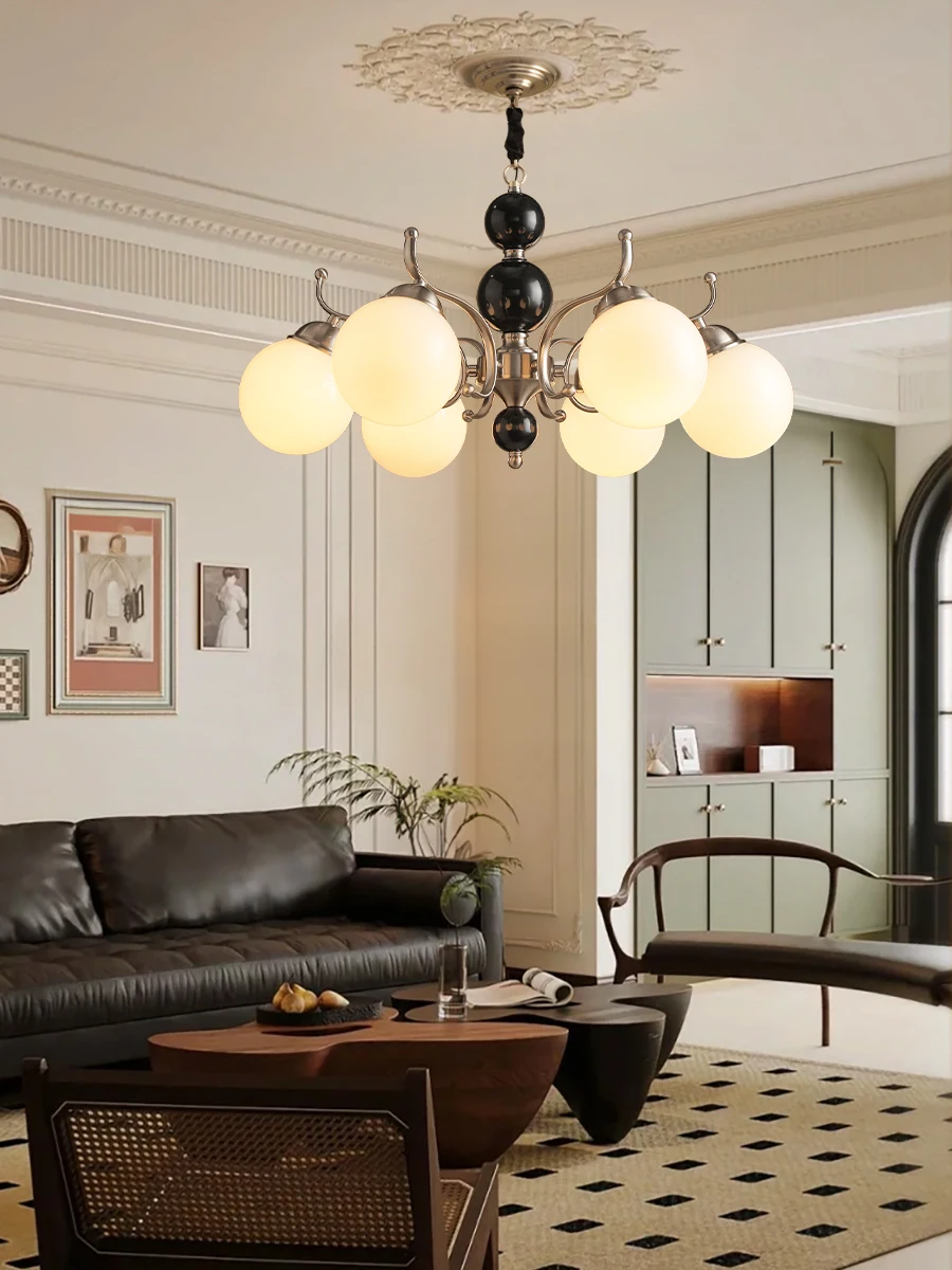 

French antique living room lamp Bauhaus magic bean chandelier American retro dining room lamp Song Dynasty aesthetic bedroom lam