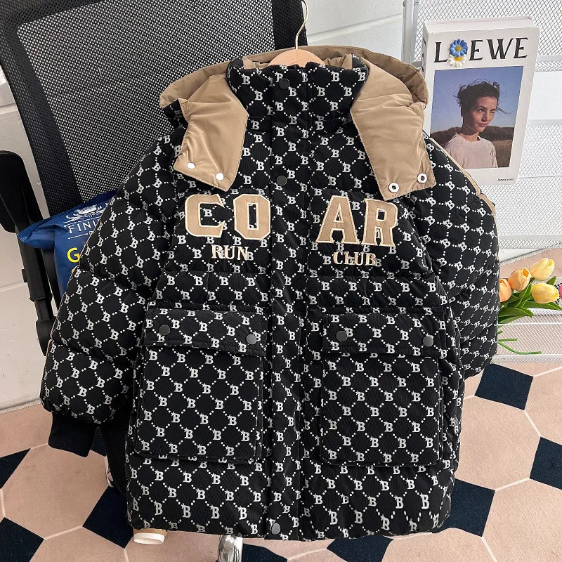 Boys Down and cotton Jacket Windbreak Outerwear 2024 Printed Winter Autumn Warm Cotton Christmas Gift Children's Clothing