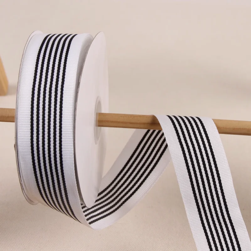 22meter/roll Black White Striped Rib Ribbon Wedding Party with Floral Gift Cake Rims Packaging Ribbons Silk Fabric Ribbons Craft