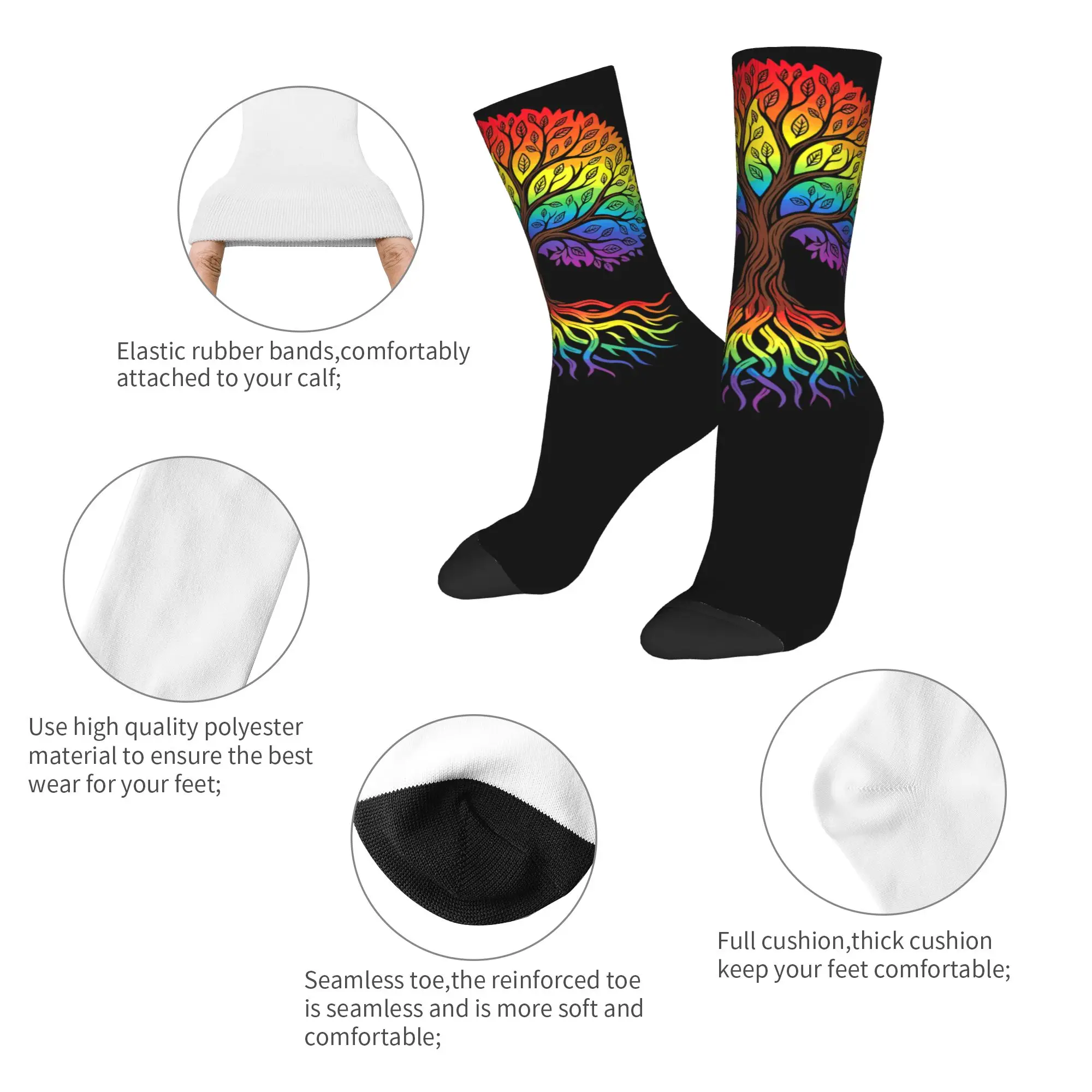 Harajuku Tree Life Rainbow LGBT Gay Pride Flag Ally Soccer Socks  Polyester Middle Tube Socks for Women Men Non-slip