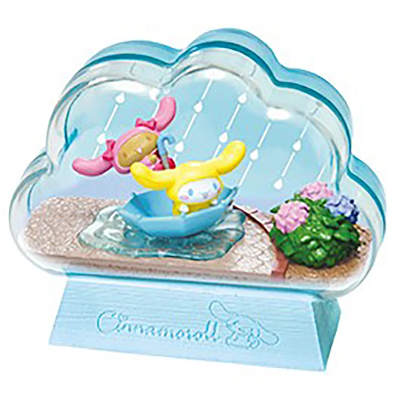 Re-ment brinquedo de doces exibição de cena em miniatura personagem sanrio cinnamoroll recipiente de vidro feliz tempo figura de ação decoração de mesa