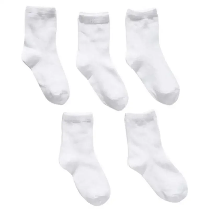 

5Pairs Kids White Sock Baby Boy Girl Solid Breathable Cotton Sport Socks 1-9 Years