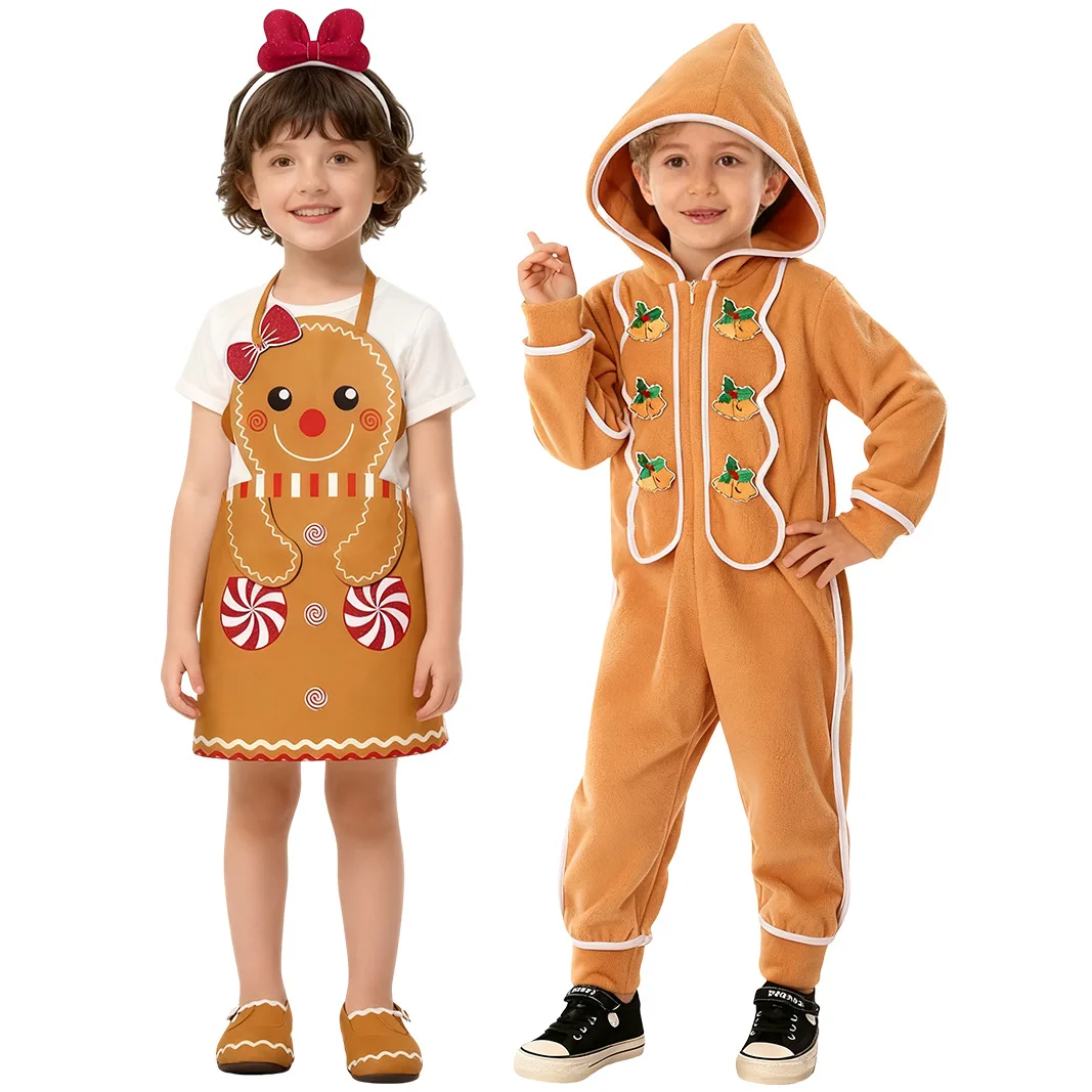 

New Year Christmas Gingerbread Rompers Casual Jumpsuit/apron Cosplay Costumes Cute Children's Onesie Gift Home Clothing