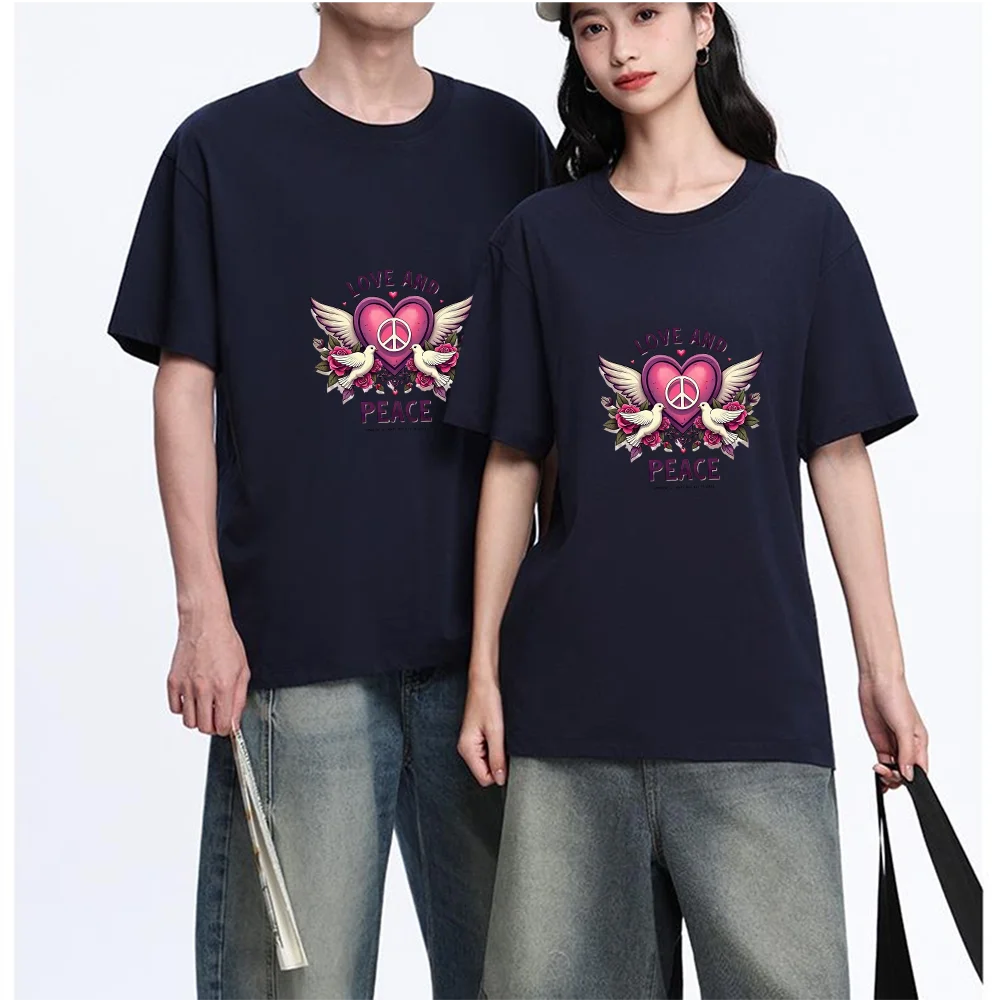 Love Peace Heart Dove Printed T Shirt Breathable Fabric S-XXL Personalized Custom Aesthetic Graphic Top Unisex Fit Casual Short