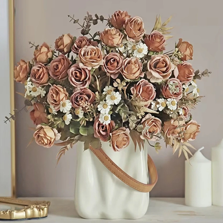 

Silk Roses Artificial Flowers DIY Wedding Home Reception Room Christmas Party Decor Bridal Bouquet Colorful Photography Products
