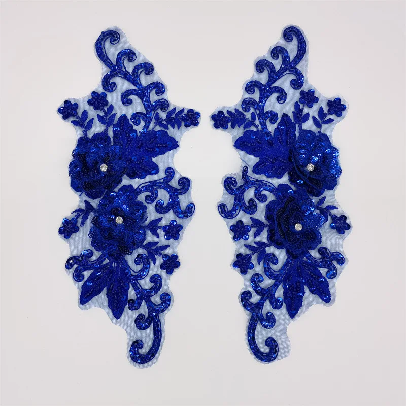 10Pcs Clothing Applique for Bridal Wear Couture Embroidery Patch Embroidered Lace Flower Patch with Sequins