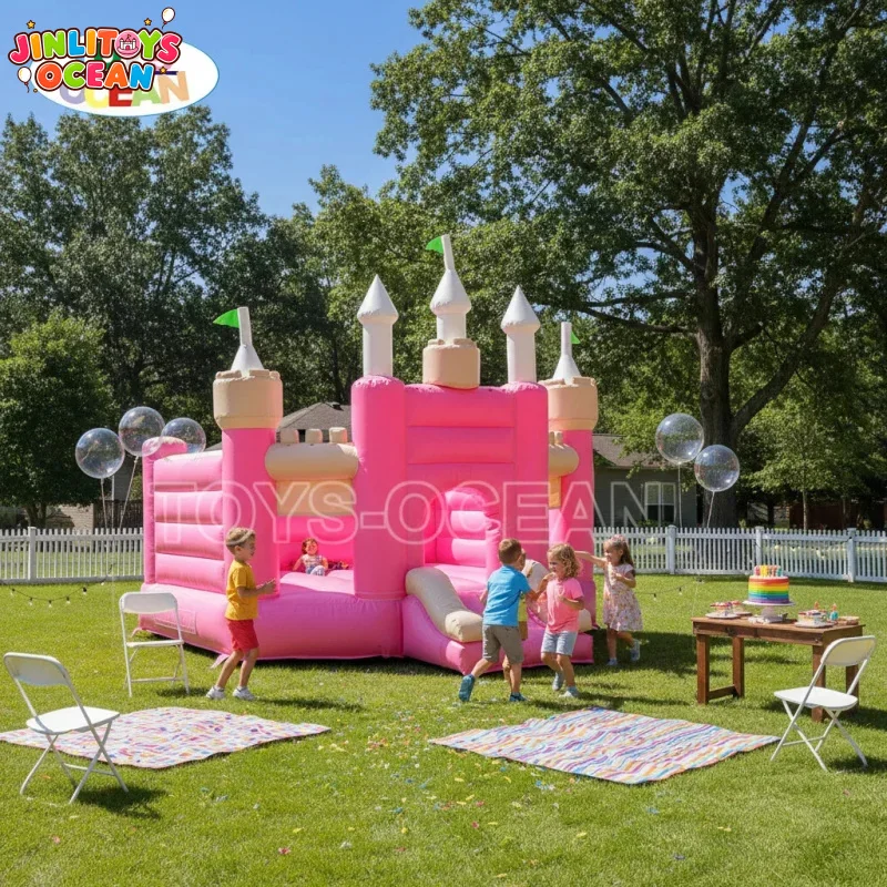 Pink Mini Inflatable Castle Bounce House for Kids Indoor Outdoor Play Birthday Party Rental Equipment