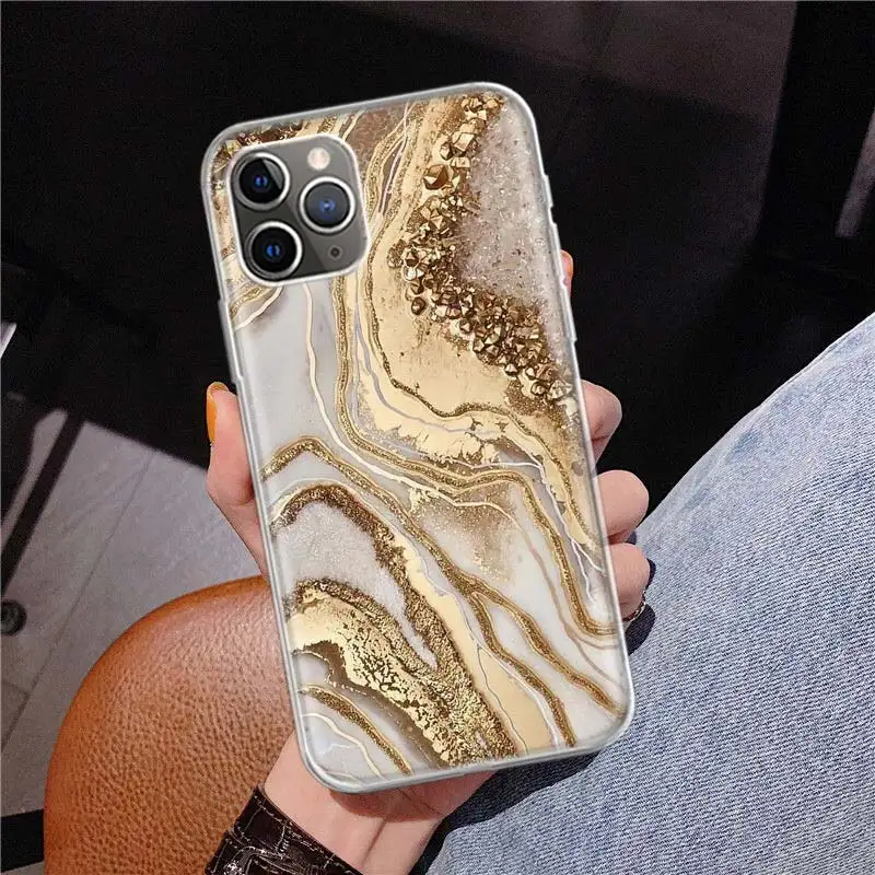 Fashion Gold Pink Geometric Marble Phone Case For Apple iPhone 11 12 13 14 15 16 Pro Max 7 X XS 8 Plus + Mini SE Customized Prin