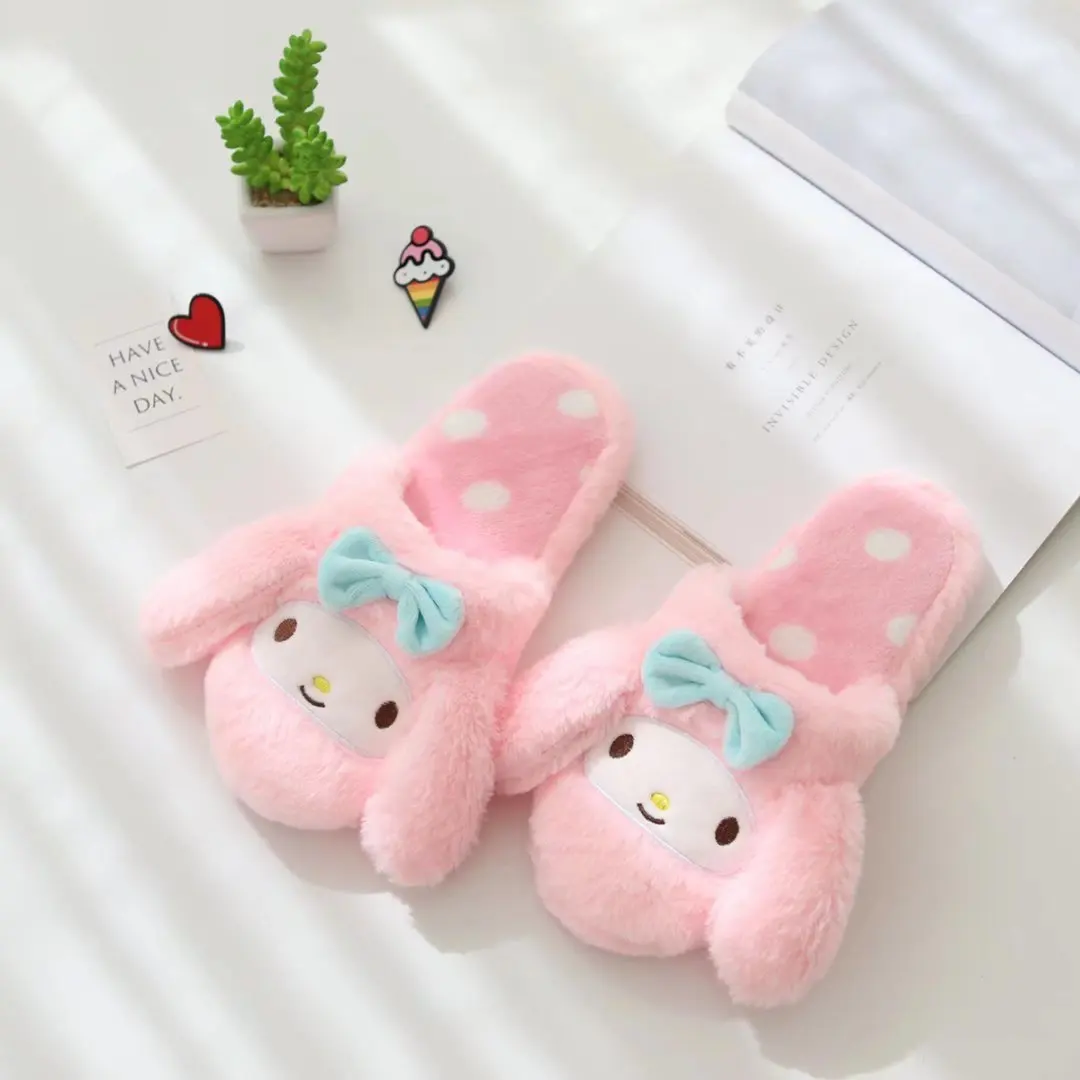 Sanrio Slippers Cartoon Hello Kitty My Melody Kuromi Cinnamoroll Autumn and Winter Warm Cotton Soft Home Shoes Holiday Gifts