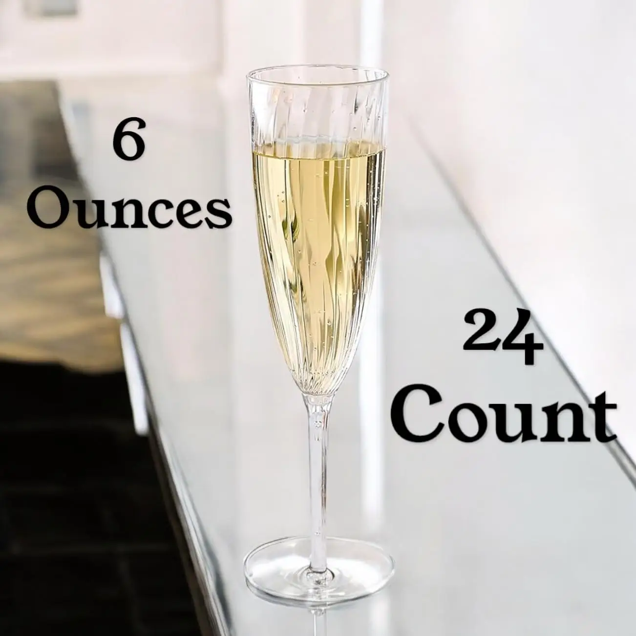 نظارات شمبانيا بلاستيكية شفافة سعة 6 أونصة، 24 عبوة من المزامير للاستعمال مرة واحدة لحفلات الزفاف والحفلات والتحميص #2