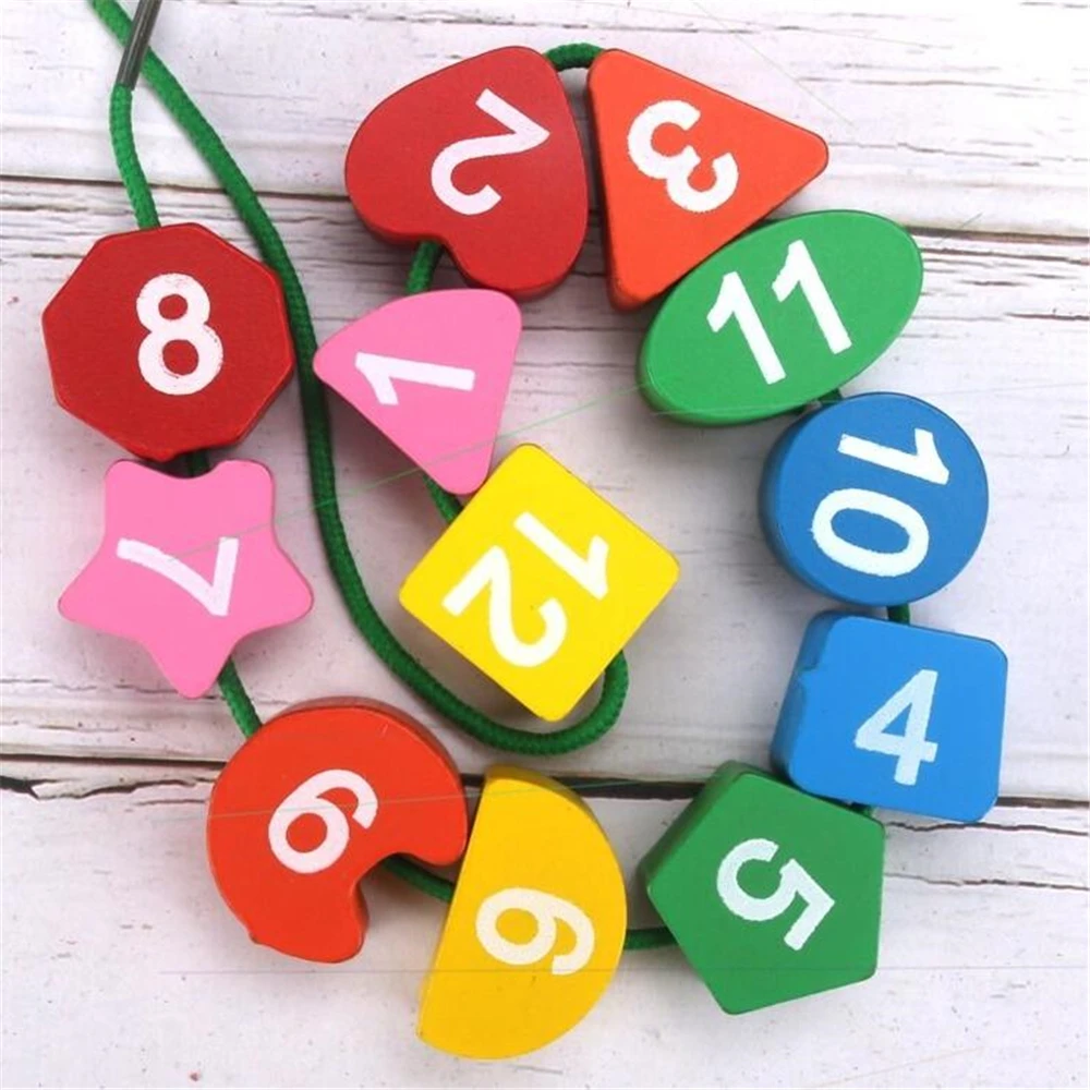 Montessori Cartoon Animal Educational Wooden Beaded Geometry Digital Clock Puzzles Gadgets Matching Clock Toy For Children