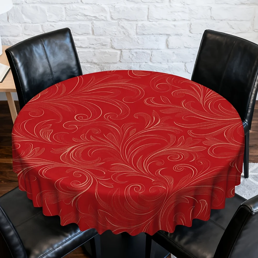 One fashionable red vortex-patterned tablecloth, suitable for family dining.zyc