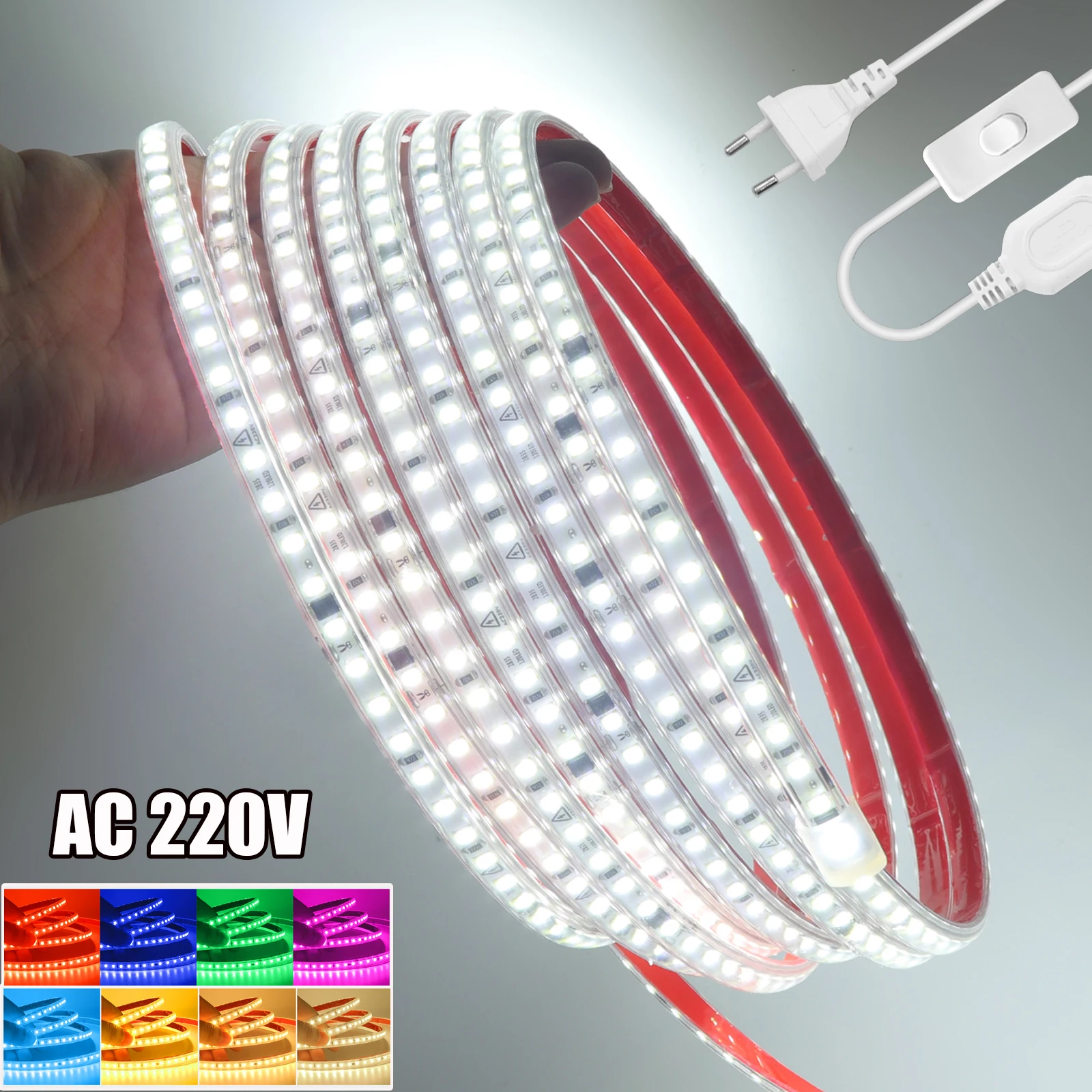 

Светодиодные ленты переменного тока 220 В, белые/красные/розовые/голубые ледяные/желтые/зеленые 2835, 120 светодиодов, IP65, водонепроницаемые, уличные, для гостиной, круглые декоративные лампы