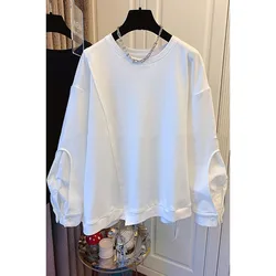 New Spring and Autumn Fashion Korean Edition Spliced Vintage Round Neck Large Loose Versatile Slim Women's Long Sleeve Sweater