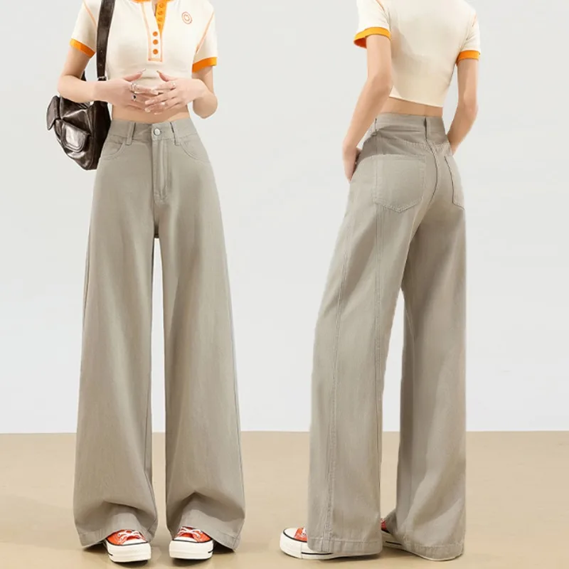 

Trendy Comfortable New Arrival American Style Loose Straight Leg Jeans High Waist Cotton Blend Washed Effect Color