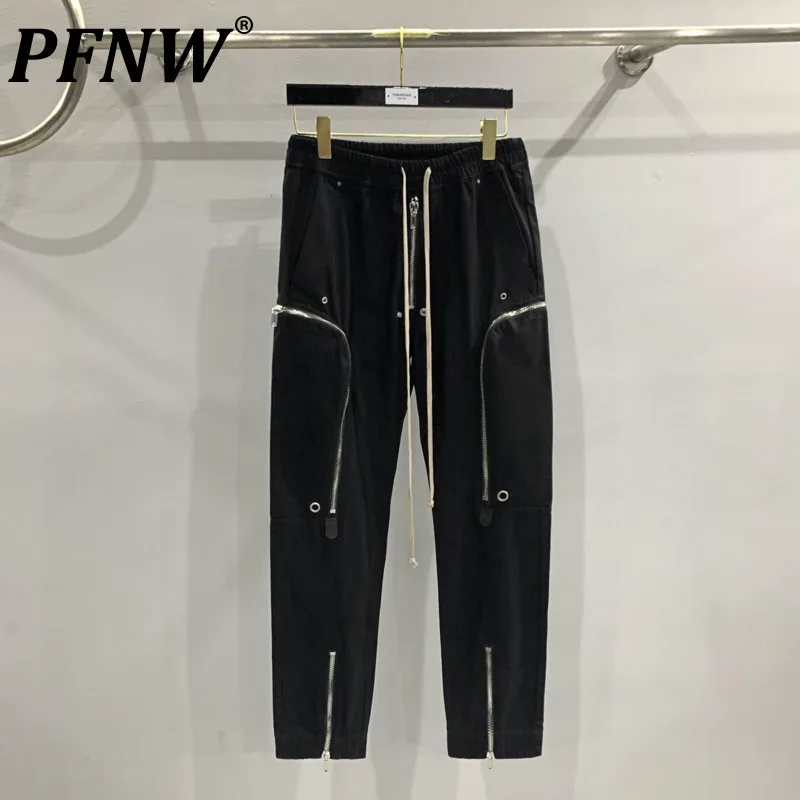 PFNW Men's Trousers Darkwear Heavy Multi-Zipper Side Pocket Biker Functional Slim Pencil Pants Unisex Causal Long Pants 28W5604