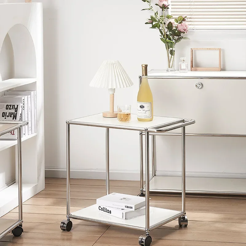 

Medieval small coffee table sofa metal edge table living room rack modern simple stainless steel coffee table mobile trolley