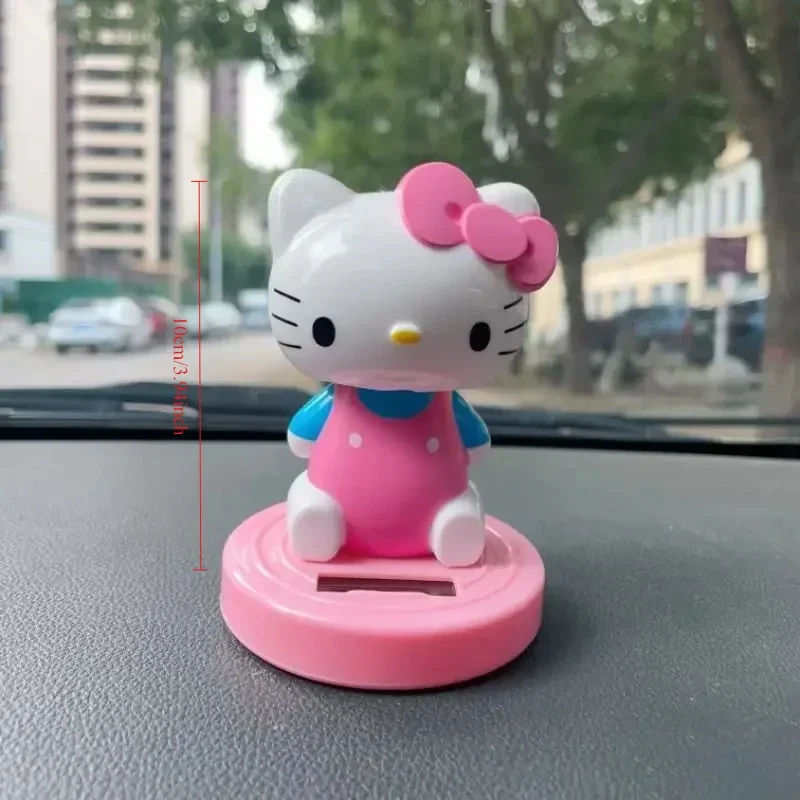 MINISO HelloKitty Car Solar Shaking Head Ornaments Cartoon Disney Mickey Minnie Stitch Navy Duck Couple Car Cute Decorations