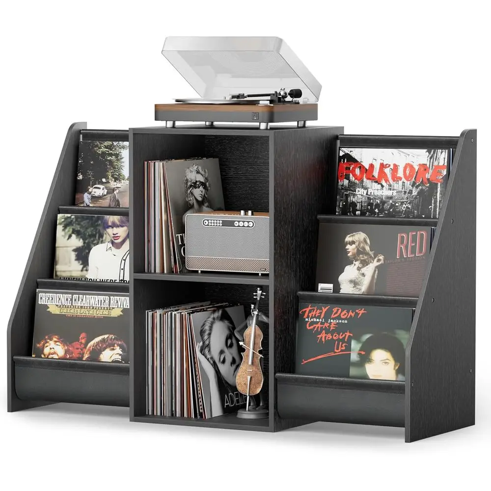 Vinyl Record Storage Stand with 300-Album Capacity, Turntable Table and Display Organizer Rack for Record Player and Audio Equip