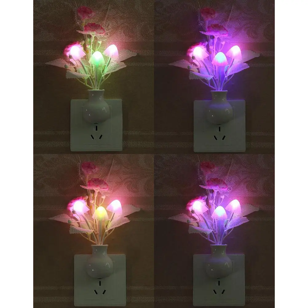 Tulip Flower LED Night Plug Pink Sensor Automatic 7-Color Changing Plug-in Nightlight for Bedroom Nursery Hallway