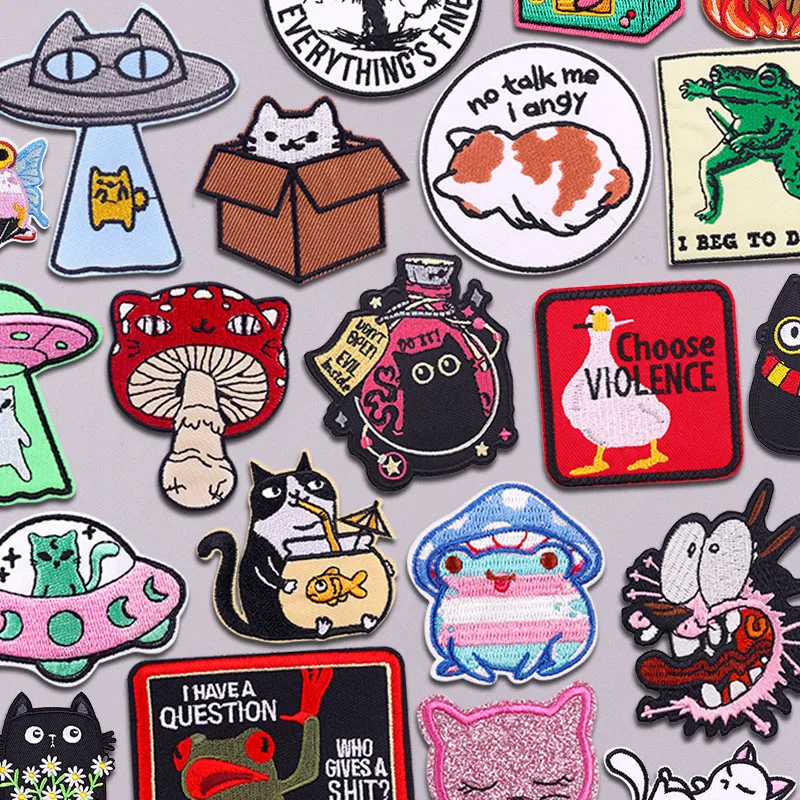 Cartoon Tier Katze Patch Niedlichen Frosch Gestickte Patches Eisen Auf Patches Für Kleidung Thermoadhäsive Patches Auf Kleidung Nähen DIY