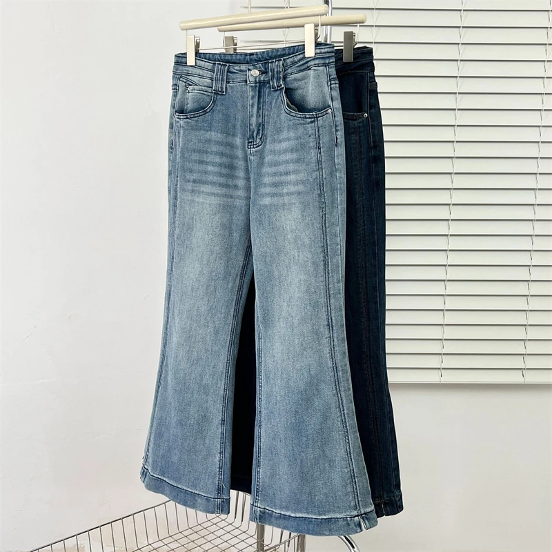 

New Denim Bell Bottom Pants Women's Spring Autumn Jeans Slim Temperament Elastic Blue Floor Length Pants Long Thourse Streetwear
