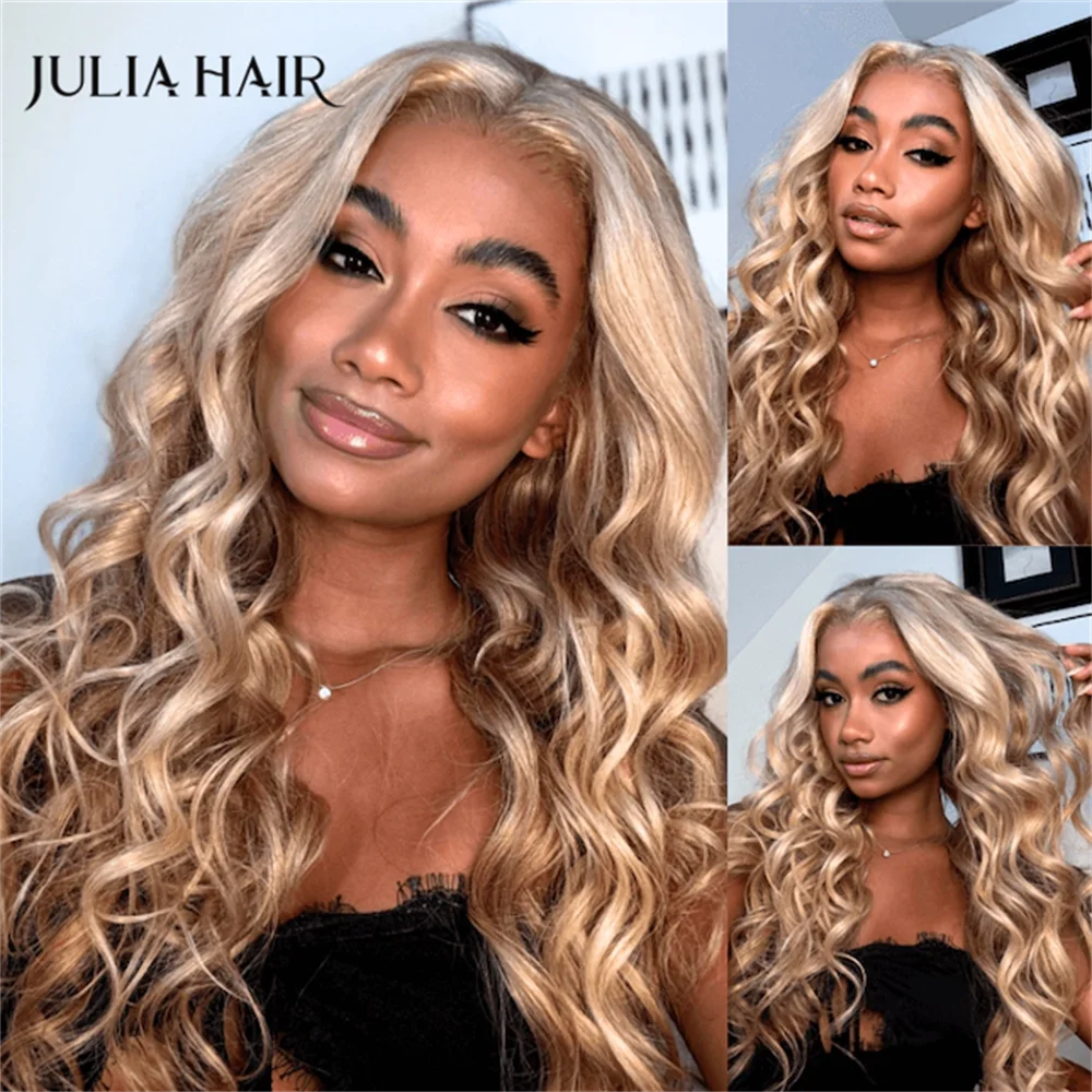 

Julia Hair Pre-everything Glueless Full Lace Wig 13x4 Lace Front Body Wave Dark Blonde Champagne Color Layered Put On And Go Wig