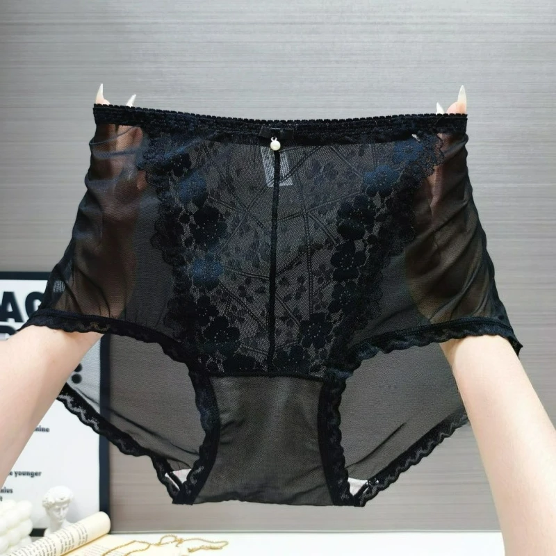 

Новинка 2026, кружевные женские трусы со средней и высокой талией, кружевные пикантные женские трусы, большие размеры, кружевные треугольные дышащие сетчатые трусы, тонкий стиль