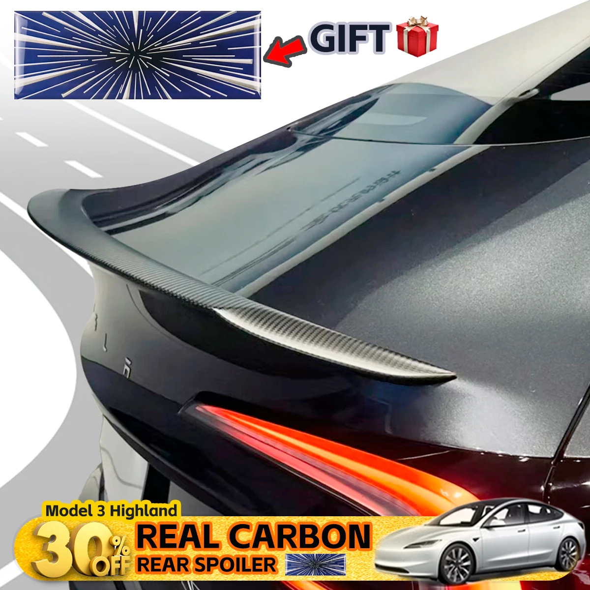 For Tesla Model 3 Highland Performance Carbon Fiber Spoiler Upgraded Rear Ducktail Wing for Refresh Ludicrous Car Accessories