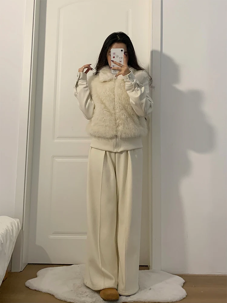 เสื้อคลุมสไตล์เกาหลีสำหรับผู้หญิง แฟชั่นทรงเข้ารูป แต่งขนเฟอร์ ผ้าโพลีเอสเตอร์เนื้ออบอุ่น แขนยาว สีพื้น