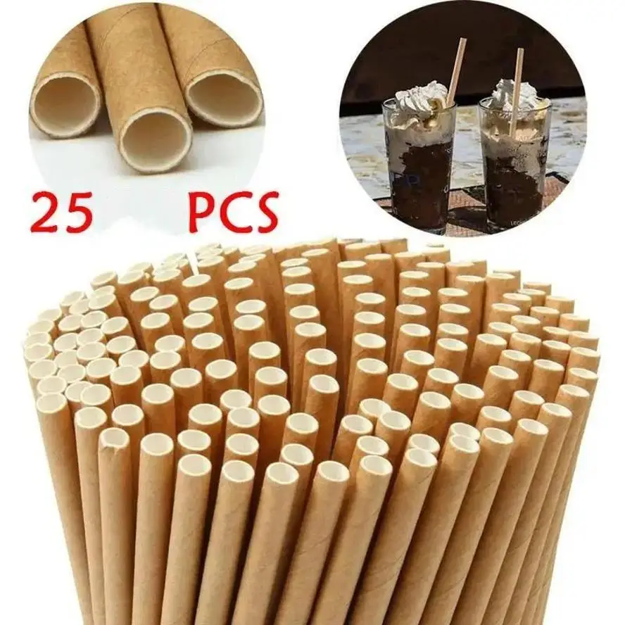 25 Pack Retro Disposable Paper Straws Wedding Birthday Baby Shower Party Decorative Drinking Straws Party Supplies