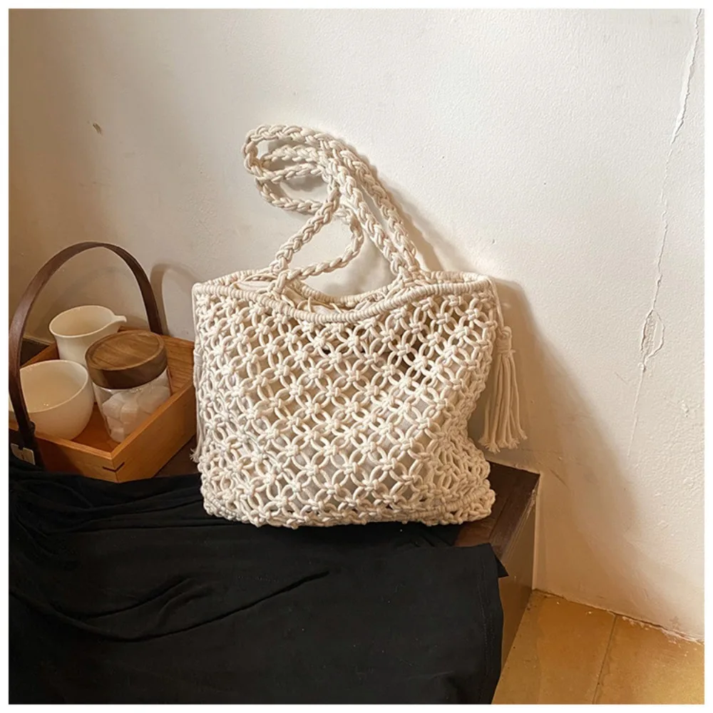 Summer Straw Woven Bag for Women Handbags Handmade Raffia Beach Boho Shoulder Bag Large Tote Bag Tassel Shopping Bag Bolsas 2024