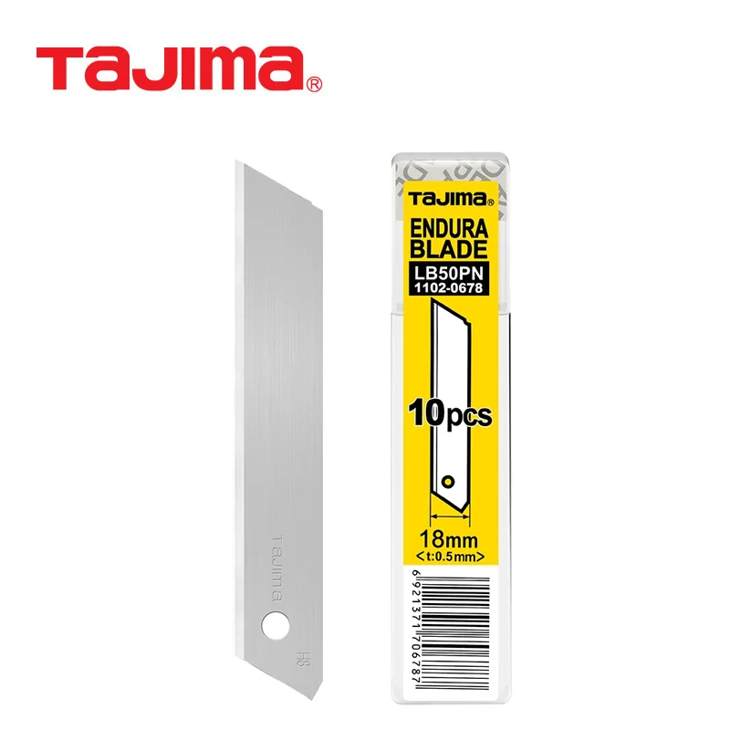 LB50PN Tajima ใบมีดสำรอง18มม. 10ชิ้นชุดใบปัดน้ำฝนสำหรับใบมีดอเนกประสงค์ใบมีดตัดศิลปะใบมีดคมมาตรฐานรูปตัวแอลสีเงิน