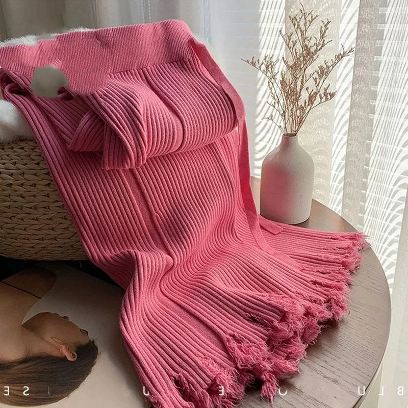 ハイウエストのややフレアしたタッセルファー付きニットワイドレッグパンツ、秋のピットストリップドレープフロアーモービングフレアパンツ（女性用）