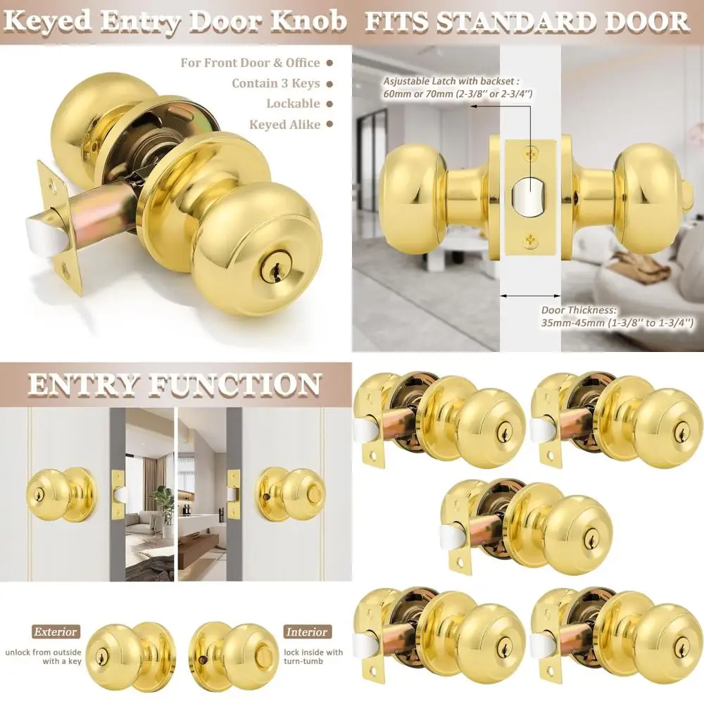 

Набор замков из полированной латуни с одинаковыми ключами и 5 круглыми шариковыми ручками для входной двери