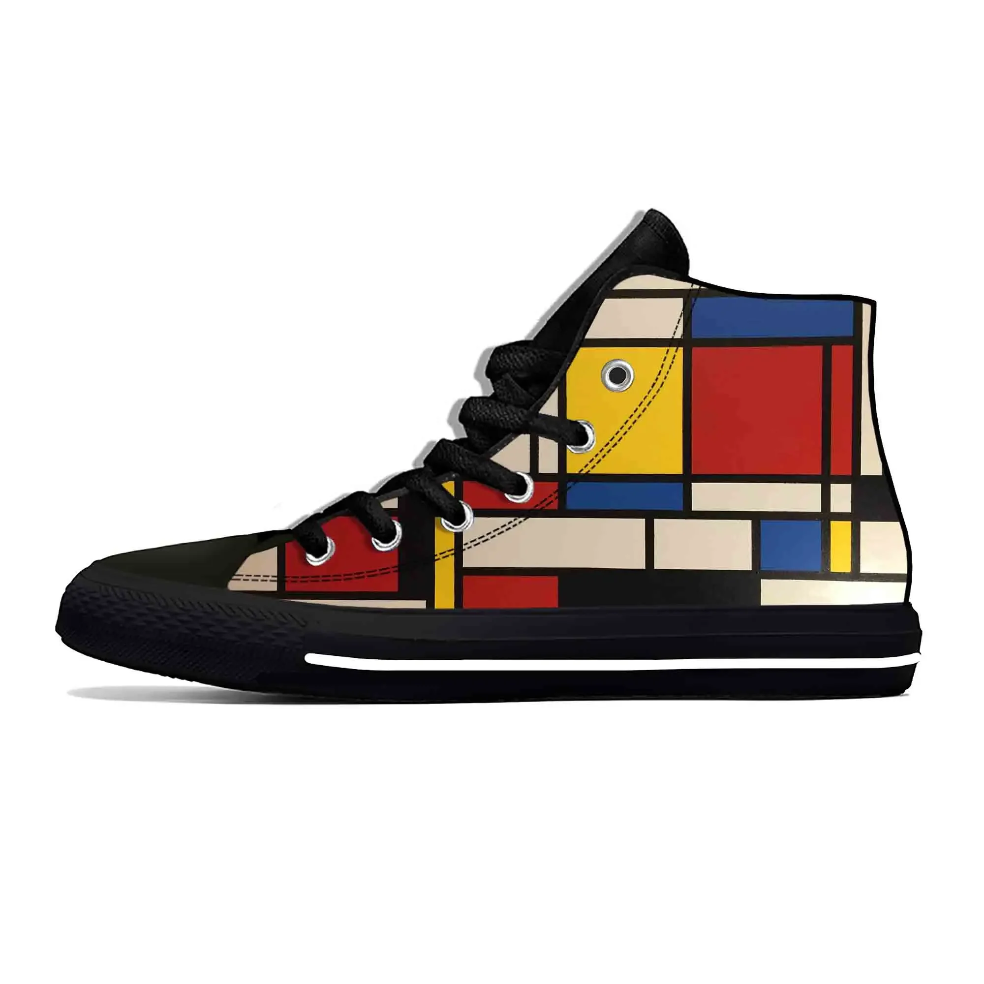 Piet Mondrian sepatu kain kasual lukisan pola geometris abstrak atasan tinggi nyaman bersirkulasi cetak 3D sepatu kets pria wanita