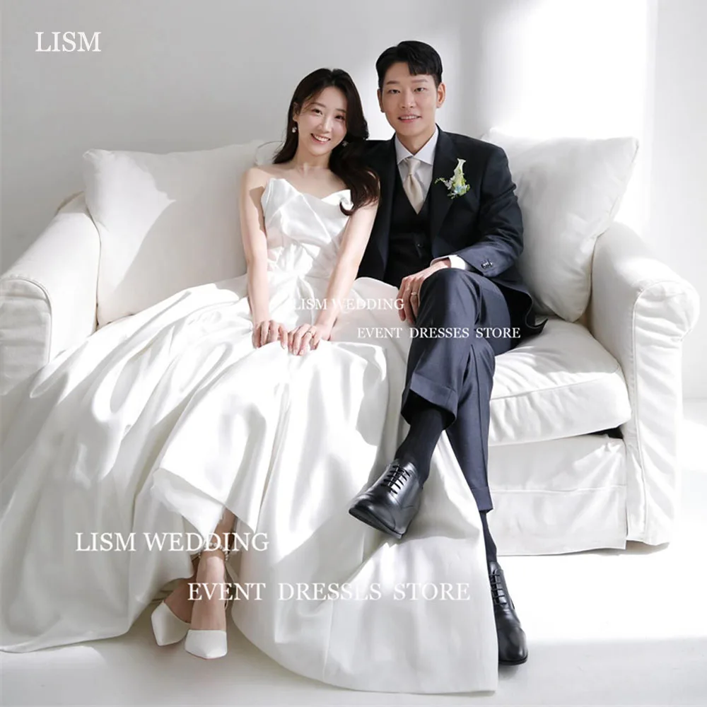 LISM Elgant Satin A-Line Wedding Dresses Korea Photo Shoot V-Neck Floor Length Custom Bridal Gowns Mariage Vestidos de noiva