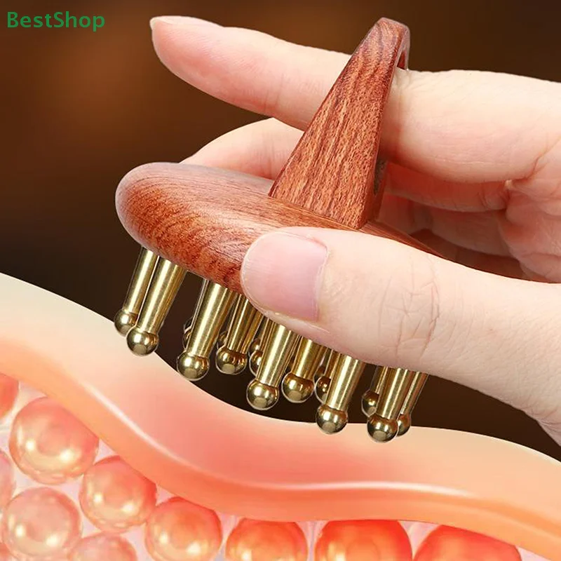 

Tooth Solid Copper Meridian Brush Red Sandalwood Handle Massage Brush Multipurpose Beauty Body Relaxation Sculpting Massage Tool