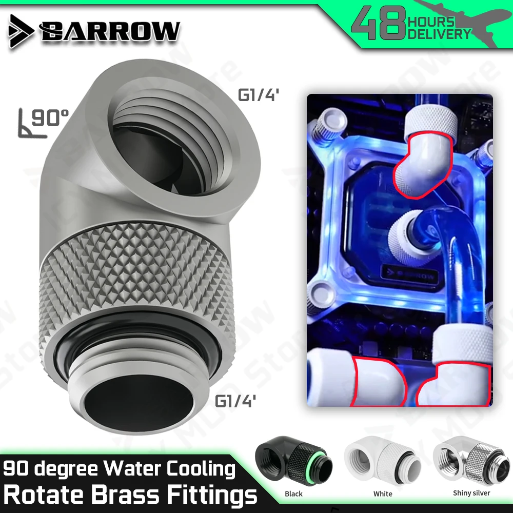 

Barrow 90 ° F-M Rotary Cooling Fitting G1/4 "Thread Matte Silver Rotatable Adapter PC CASE Water Cooling MOD Brass Parts