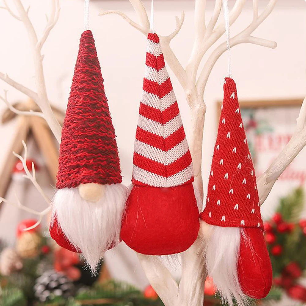 3pc/set Christmas Decorations Faceless Doll Knitted Hat Gnome Doll Rudolph Doll Xmas Tree Ornament New Year Nativity Party Decor