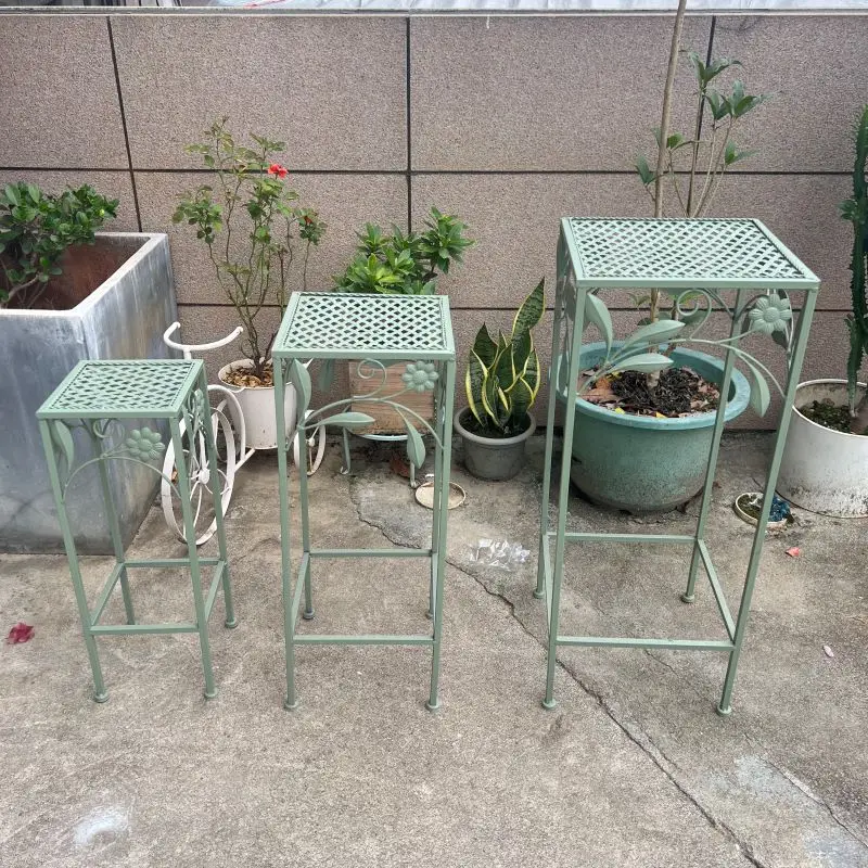 

European pastoral wrought iron flower stand floor-to-ceiling square stool ladder flower pot courtyard balcony garden indoor