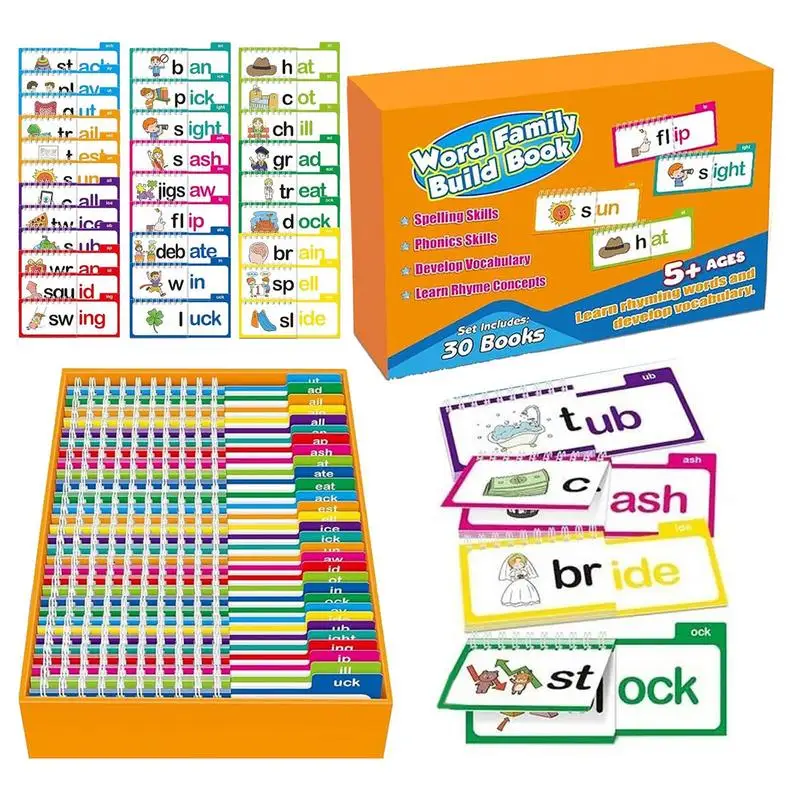 

Children English Learning Word Card 30 Reading and Rhyme Books Word Families Flash Cards Educational Toys for Kids Teaching