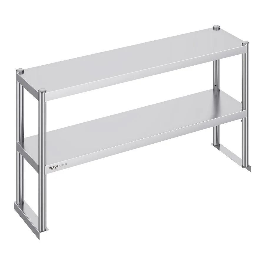 

Double Overshelf 12 x 48 Inch Height Adjustable Stainless Steel Double Tier Prep Work Table for Kitchen Restaurant and Workshop
